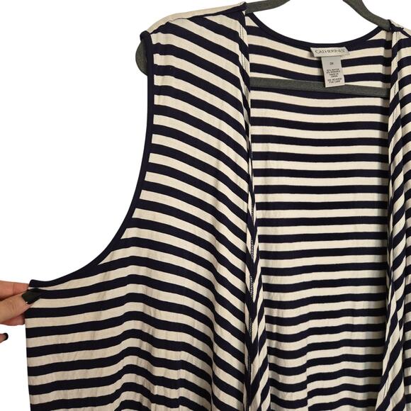 Catherines Navy + White Striped Cascade Open Front Vest Size 3X Nautical Preppy - Picture 6 of 11